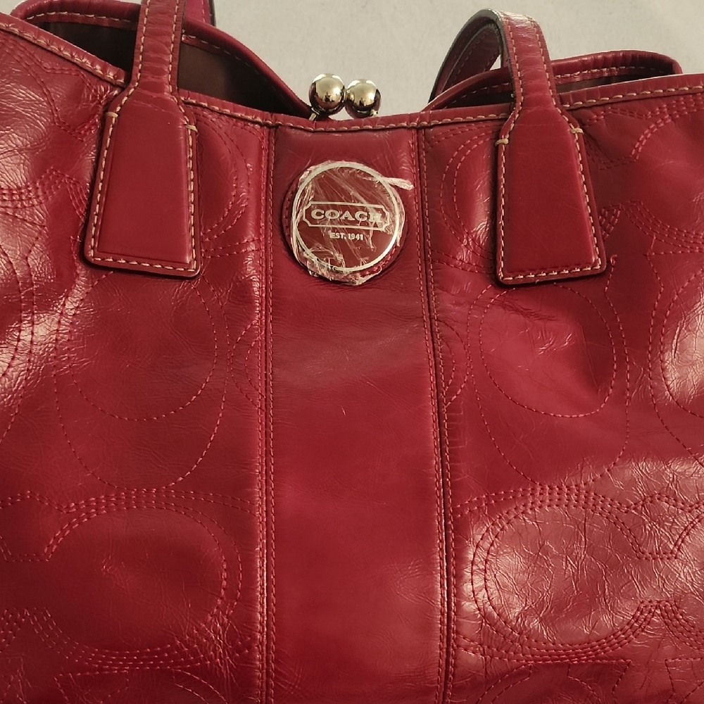 Beautiful Coach Red Leather Tote Bag